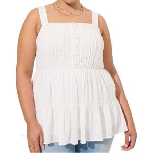 Swiss Dot Washable Gauze Tiered Pin Tuck Tank
